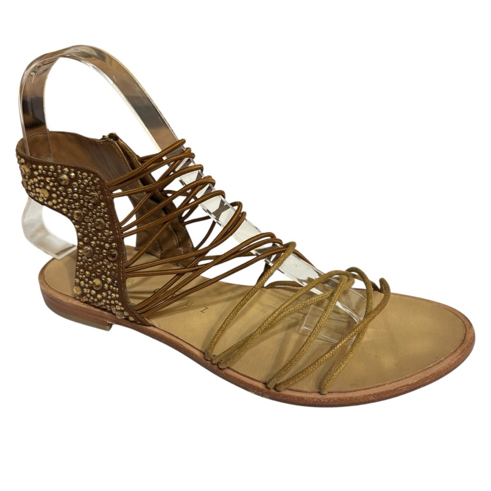 Lola Cruz sandals brown tan strappy crisscross jeweled size 7 US women’s 37 EU